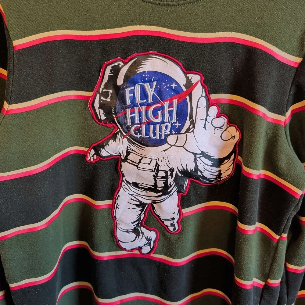 Genuine Mens Large Green Striped Fly High Club Astronaut‎ Pullover